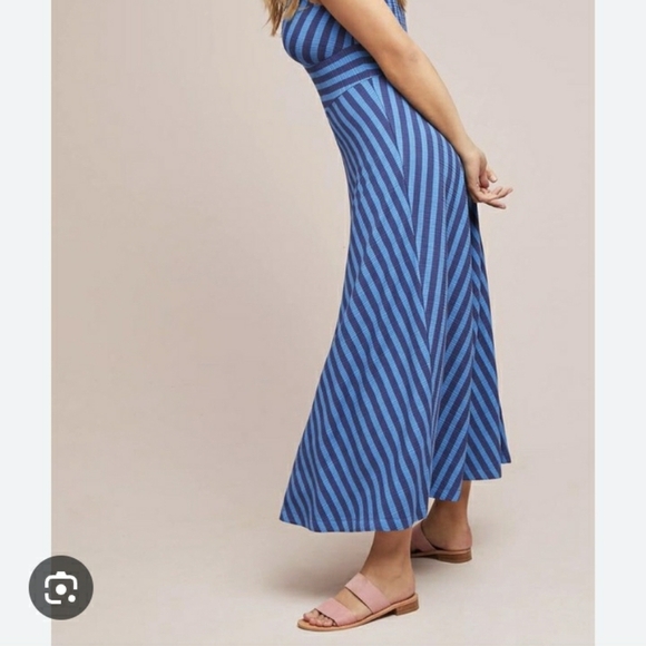 Anthropologie Maeve Striped Dress Stretch Rib V Neck- S - Picture 1 of 10